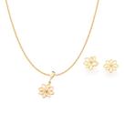Conjunto Rommanel Colar Pingente e Brincos Flor de Lotus Cordão 42cm 531638