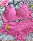 Conjunto rosa calcinha e sutiã rendado
