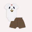 Conjunto Roupa Infantil Body Manga Curta Gola Redonda + Shortinho Listrado Kyly