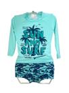 Conjunto Roupa Moda Praia Piscina Surf Camisa Manga Longa Estampada Dodarô Kids