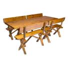 Conjunto Rústico de Mesa 2,2m e 4 Bancos Madeira Maciça Pinus