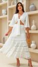 Conjunto saia c/ renda e cropped amarração off white viscolinho 55%linho 45%viscose