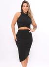 Conjunto saia cintura alta com fenda lateral midi cropped sem bojo Conjunto saia cintura alta com fenda lateral midi cropped sem bojo