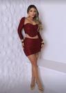 Conjunto Saia Curta Cetim e Blusa Manga Longa Decote Coração Cor:VinhoTamanho:M