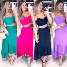 Conjunto saia envelope disponível na cor roxa