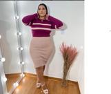 Conjunto Saia Midi e Blusa Manga Longa Croped Trico Modal