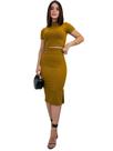 Conjunto Saia Midi Lapis Justa Canelada Cropped Manga Curta Conjunto Saia Midi Lapis Justa Canelada Cropped Manga Curta