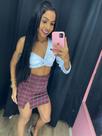 Conjunto Saia xadrez e Cropped azul