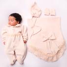 Conjunto Saída Maternidade Tricot Bebê Menina Longo Off White