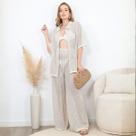 Conjunto Saída Praia Tricot Croche Camisa e Calça Moda Verão Cor:Bege ClaroTamanho:P Conjunto Saída Praia Tricot Croche Camisa e Calça Moda Verão Cor:Bege ClaroTamanho:P