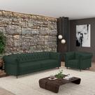 Conjunto Sala de Estar 1 Sofá Living 180cm e 1 Poltrona Stanford Chesterfield Pés Madeira material sintético G58 - Gran Belo