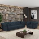 Conjunto Sala de Estar 1 Sofá Living 200cm e 1 Poltrona Stanford Chesterfield Pés Madeira Couro Azul Marinho G58 - Gran Belo Conjunto Sala de Estar 1 Sofá Living 200cm e 1 Poltrona Stanford Chesterfield Pés Madeira Couro Azul Marinho G58 - Gran Belo