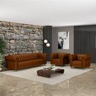 Conjunto Sala de Estar 1 Sofá Living 220cm e 2 Poltronas Stanford Chesterfield Pés Madeira Couro Conhaque G58 Gran Belo Conjunto Sala de Estar 1 Sofá Living 220cm e 2 Poltronas Stanford Chesterfield Pés Madeira Couro Conhaque G58 Gran Belo