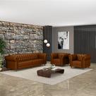 Conjunto Sala de Estar 1 Sofá Living 240cm e 2 Poltronas Stanford Chesterfield Pés Madeira Couro Conhaque G58 Gran Belo Conjunto Sala de Estar 1 Sofá Living 240cm e 2 Poltronas Stanford Chesterfield Pés Madeira Couro Conhaque G58 Gran Belo