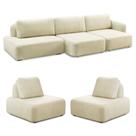 Conjunto Sala de Estar 1 Sofá Retrátil Modulado 282cm e 2 Poltronas Santiago Bouclê Off White G89 - Gran Belo