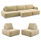 Conjunto Sala de Estar 1 Sofá Retrátil Modulado 342cm e 2 Poltronas Santiago Bouclê Bege G89 - Gran Belo
