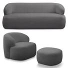 Conjunto Sala de Estar Decorativo Charlote 1 Poltrona Namoradeira 150cm 1 Poltrona Base Fixa com Puff Bouclê Grafite G88 - Gran Belo Conjunto Sala de Estar Decorativo Charlote 1 Poltrona Namoradeira 150cm 1 Poltrona Base Fixa com Puff Bouclê Grafite G88 - Gran Belo