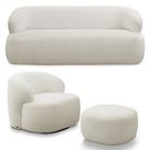 Conjunto Sala de Estar Decorativo Charlote 1 Poltrona Namoradeira 150cm 1 Poltrona Base Giratória em Aço com Puff Bouclê Off White G88 - Gran Belo Conjunto Sala de Estar Decorativo Charlote 1 Poltrona Namoradeira 150cm 1 Poltrona Base Giratória em Aço com Puff Bouclê Off White G88 - Gran Belo