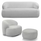 Conjunto Sala de Estar Decorativo Charlote 1 Sofá 180cm 2 Lugares 1 Poltrona Base Giratória em Aço com Puff Bouclê Cinza G88 - Gran Belo Conjunto Sala de Estar Decorativo Charlote 1 Sofá 180cm 2 Lugares 1 Poltrona Base Giratória em Aço com Puff Bouclê Cinza G88 - Gran Belo