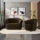 Conjunto Sala de Estar Decorativo Latvia Sofá Namoradeira e Poltrona Pés de Madeira Veludo Marrom G45 - Gran Belo