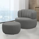 Conjunto Sala de estar Decorativo Mariele Poltrona Base Giratória em Aço com Puff Couro Grafite G88 - Gran Belo Conjunto Sala de estar Decorativo Mariele Poltrona Base Giratória em Aço com Puff Couro Grafite G88 - Gran Belo