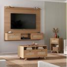 Conjunto Sala de Estar Painel para Tv até 72 Polegadas com Mesa de Centro e Mesa de Apoio Trama
