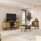 Conjunto Sala de Estar Tóquio 3 Peças Rack para Tv, Mesa de Centro e Mesa de Apoio Cor Mel/preto 55,5cmx135cm