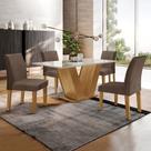 Conjunto Sala de Jantar 1 Mesa 120x80cm Tampo MDF/Vidro 4 Cadeiras Espanha Yescasa Marrom/Ypê/Off White