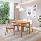 Conjunto Sala de Jantar 1 Mesa 130cm 4 Cadeiras Estofadas Miriti CabeCasa MadeiraOriginals