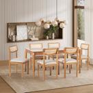 Conjunto Sala de Jantar 1 Mesa 160cm Tampo Laminado com Vidro e 6 Cadeiras Encosto Tela Florença Beg Conjunto Sala de Jantar 1 Mesa 160cm Tampo Laminado com Vidro e 6 Cadeiras Encosto Tela Florença Beg