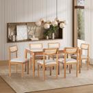 Conjunto Sala de Jantar 1 Mesa 160cm Tampo Laminado com Vidro e 6 Cadeiras Encosto Tela Florença