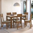 Conjunto Sala de Jantar 1 Mesa 6 Cadeiras Versalhes Amarelo/Freijó/Off-White/Bege