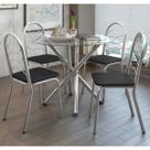Conjunto Sala de Jantar 1 Mesa Tampo de Vidro Redondo Volga 4 Cadeiras Holanda Crome Preto