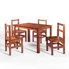 Conjunto Sala de Jantar 1 Mesa Tampo Madeira Maciça Quadrado 4 Cadeiras