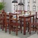 Conjunto Sala de Jantar 1 Mesa Tampo Madeira Maciça Quadrado 6 Cadeiras