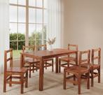 Conjunto Sala de Jantar 1 Mesa Tampo Madeira Maciça Quadrado 6 Cadeiras Marrom/Mogano