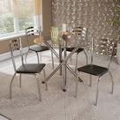 Conjunto Sala de Jantar 1 Mesa Tampo Vidro Redondo 4 Cadeiras Portugal Preto/Cromado