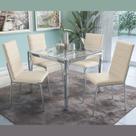 Conjunto Sala de Jantar 4 Cadeiras Mesa Tampo de Vidro Kappesberg Crome Cromado/Bege Conjunto Sala de Jantar 4 Cadeiras Mesa Tampo de Vidro Kappesberg Crome Cromado/Bege