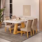 Conjunto Sala de Jantar 4 Cadeiras Tampo Sem Vidro 170x90 DJ Móveis Kiara Cedro Quartzo Lidia Veludo Kraft