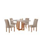 Conjunto Sala de Jantar 4 Lugares Beatriz Mesa e Cadeiras Madeira Maciça Tecido Linho Bege Areia Conjunto Sala de Jantar 4 Lugares Beatriz Mesa e Cadeiras Madeira Maciça Tecido Linho Bege Areia