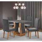 Conjunto Sala de Jantar 4 Lugares com Mesa Retangular e Cadeiras Estofadas Criare Vênus Mel Grafite