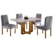 Conjunto Sala de Jantar 4 Lugares Lisboa Madeira Maciça Tampo Com Vidro