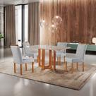 Conjunto Sala de Jantar 4 Lugares Londres Mesa e Cadeiras Madeira Maciça e Tecido Linho Prata