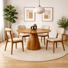Conjunto Sala de Jantar 4 Lugares Marrocos Madeira Maciça Mesa Conne e Cadeiras Linho Creme