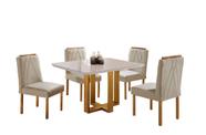 Conjunto Sala de Jantar 4 Lugares Paris Madeira Maciça Mesa Quadrada Veludo Bege