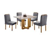 Conjunto Sala de Jantar 4 Lugares Paris Madeira Maciça Mesa Quadrada Veludo Cinza Conjunto Sala de Jantar 4 Lugares Paris Madeira Maciça Mesa Quadrada Veludo Cinza