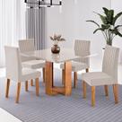Conjunto Sala de Jantar 4 Lugares Quadrada Tampo de Vidro MDF Sophia Yescasa Bege/Mel/Off White