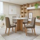 Conjunto Sala de Jantar 4 Lugares Quadrado Tampo Vidro/MDF Mesa Celebrare com Cadeiras Luar