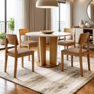 Conjunto Sala de Jantar 4 Lugares Redonda Tampo de Vidro 135cm Mesa e Cadeira Ana
