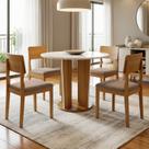 Conjunto Sala de Jantar 4 Lugares Redonda Tampo de Vidro 135cm Mesa e Cadeira Ana